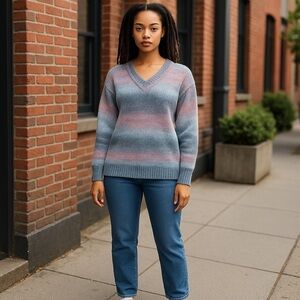 WOMENS A.n.a. A new approach Size Medium V-neck Sweater Pink, blue, gray